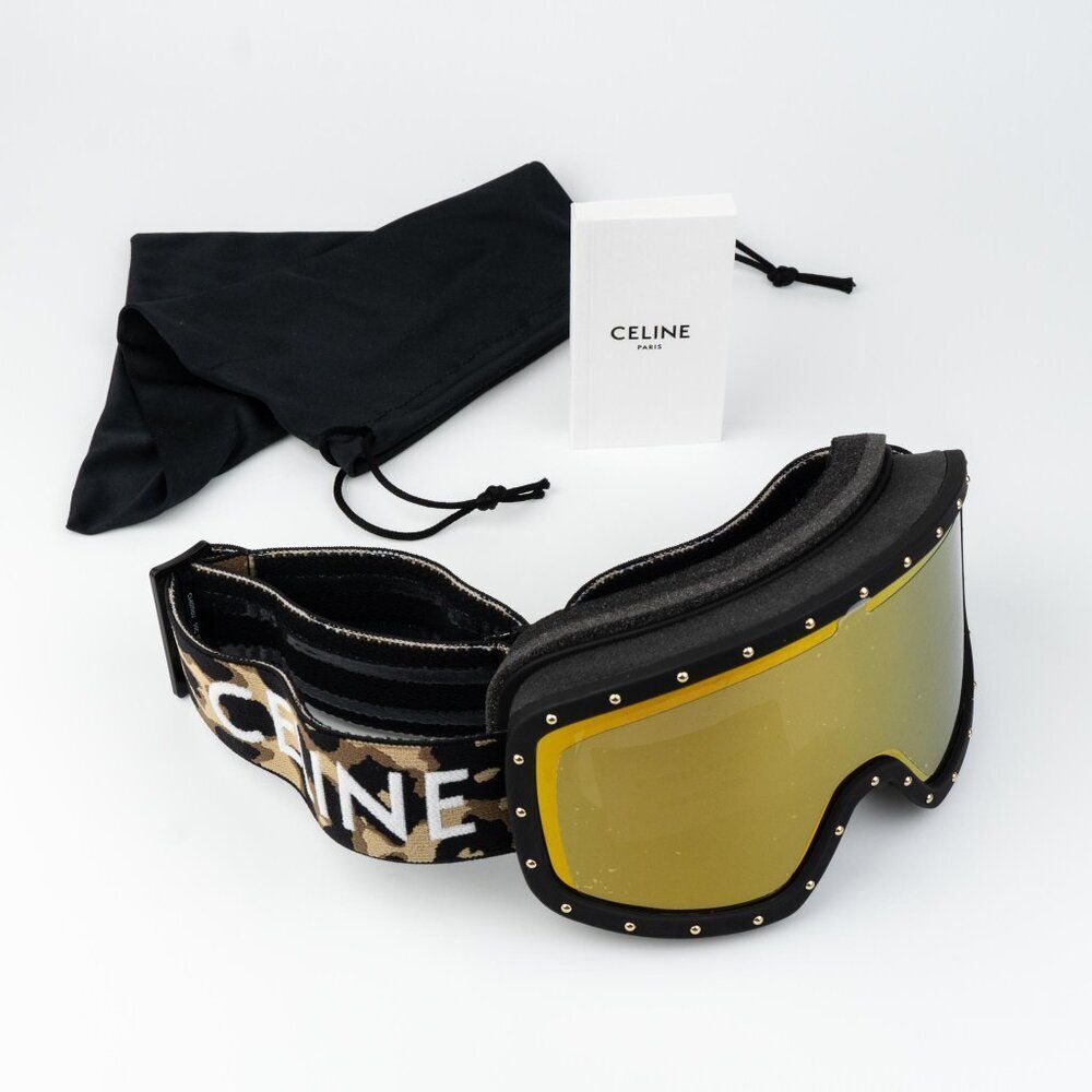 Celine CL40196U SKI MASK 99C Black Animal Gold Mirror NEW AUTHENTIC - Picture 4 of 13